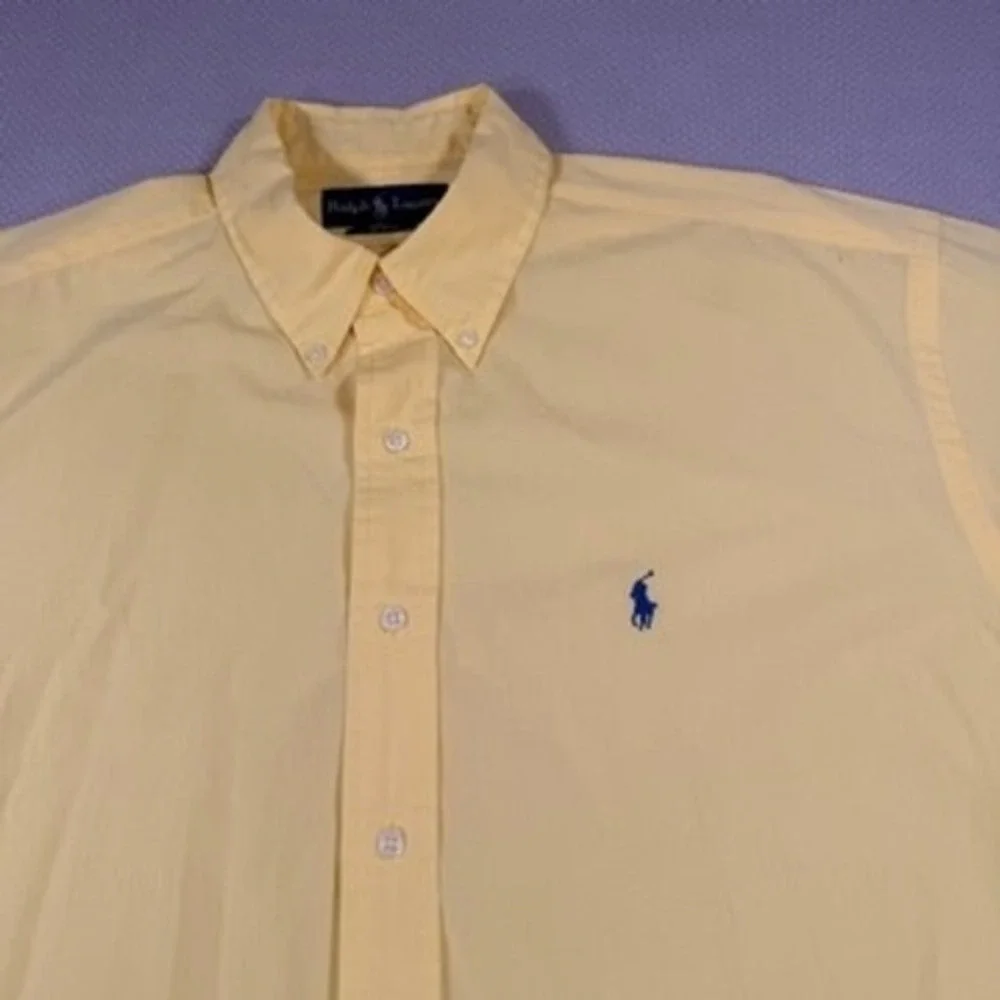Ralph Lauren Blake Short Sleeve Button Down Large Mens Yellow Cotton Shirt
